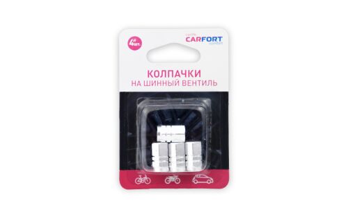 Колпачки на шинный вентиль Carfort, металлические, декоративный, хромированные, комплект 4 шт, арт. VC-0230