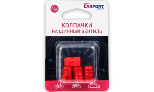 Колпачки на шинный вентиль Carfort, металлические, декоративный, красный, комплект 4 шт, арт. VC-0220