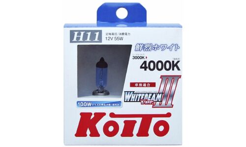 Лампа галогенная Koito White Beam H11 (PGJ19-2, T11), 12В, 55Вт (соответствует 100Вт), 4000К, комплект 2 шт, арт. P0750W