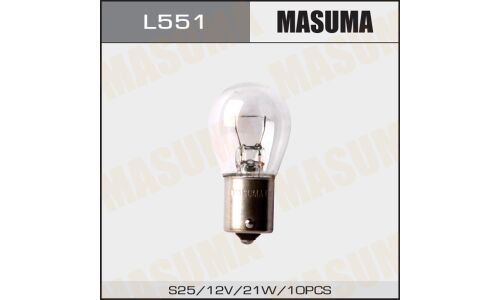 Лампа Masuma P21W (BA15s, S25), 12В, 21Вт, комплект 10 шт, арт. L551
