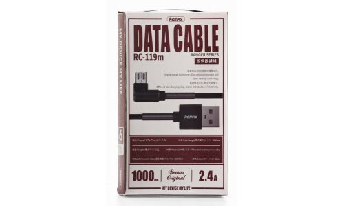 Кабель для мобильных устройств Remax Ranger Data Cable, с USB на MicroUSB, 1м, чёрный, арт. RC-119m