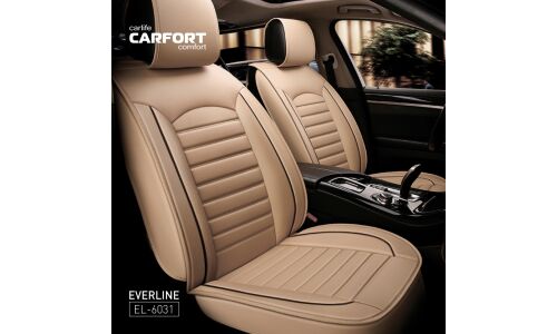Чехлы-накидки CARFORT EVERLINE для передних сидений и заднего дивана, экокожа, бежевый цвет, 9 предметов