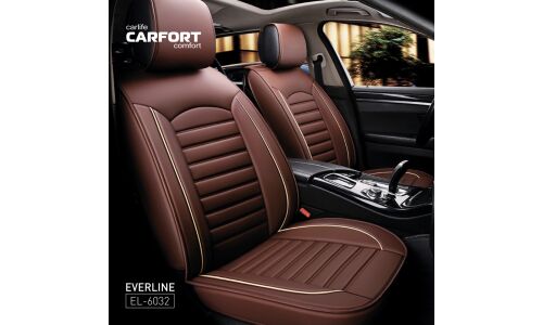 Чехлы-накидки CARFORT EVERLINE для передних сидений и заднего дивана, экокожа, коричневый цвет, 9 предметов