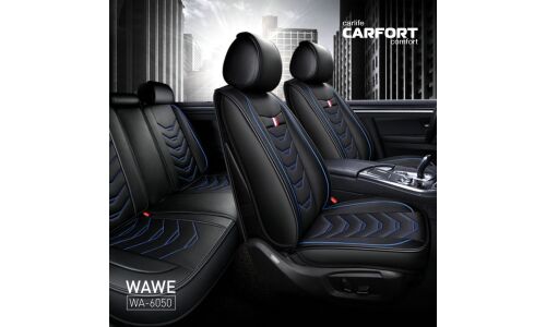 Чехлы-накидки CARFORT WAVE для передних сидений и заднего дивана, экокожа, черный цвет, комплект