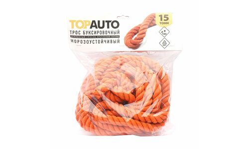 Трос буксировочный TOP AUTO, канат, скобы, нагрузка до 15т, длина 6м, арт. 1562КАП