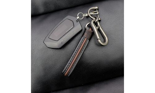 Брелок на ключи (карабин с кожаным черно-коричневым ремешком), отвертка в комплекте