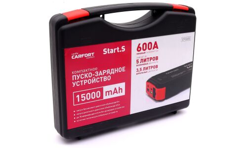 Портативное пусковое устройство Carfort Start.S с функцией Power Bank, 15000мАч, 12В, ток пуска 300А, 2 USB-порта, фонарик, арт. CFS-300