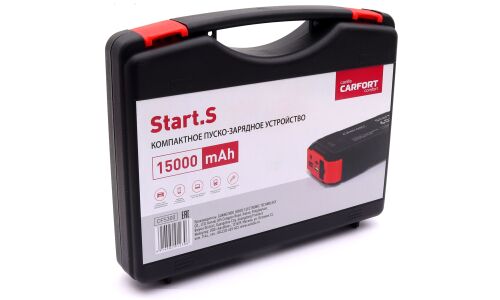 Портативное пусковое устройство Carfort Start.S с функцией Power Bank, 15000мАч, 12В, ток пуска 300А, 2 USB-порта, фонарик, арт. CFS-300