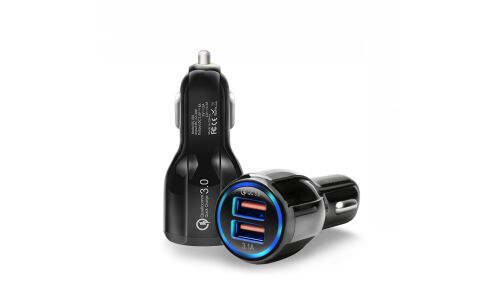 Зарядное устройство в прикуриватель 12/30В, 1xUSB (5В, 3.1А) + 1xUSB (5В/3.1А, 9В/1.8А, 12В/1.8А), черное, с подсветкой и функцией быстрой зарядки Quick Charge 3.0