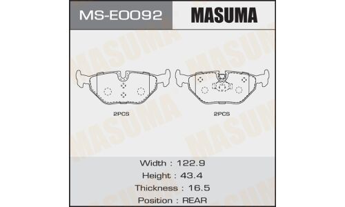 Колодки тормозные дисковые Masuma задние, комплект на ось (4 шт), арт. MS-E0092