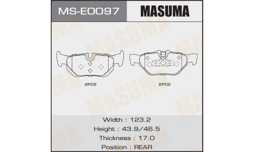 Колодки тормозные дисковые Masuma задние, комплект на ось (4 шт), арт. MS-E0097