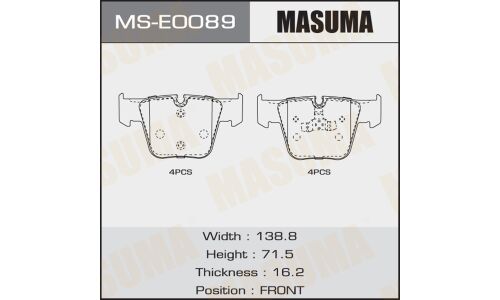 Колодки тормозные дисковые Masuma передние, комплект на ось (4 шт), арт. MS-E0089