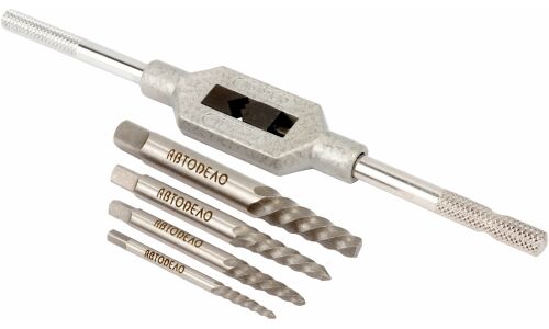 Набор экстракторов Автодело, M3–M6 / M6–M8 / M8–M11 / M11–M14, с воротком, комплект 5 предметов, арт. АД-40605