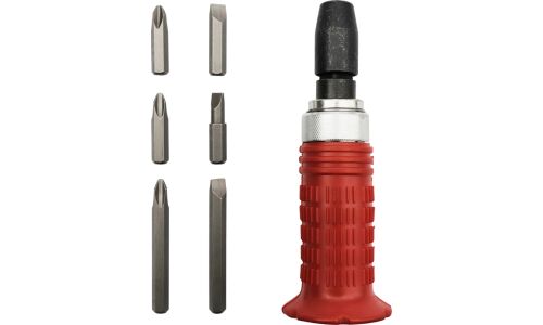 Отвёртка ударная Автодело, со сменными вставками (битами), (SL6, SL8, PH2, PH3), 7 предметов, арт. АД-40001
