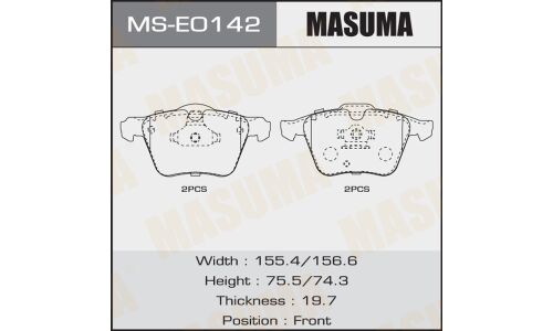 Колодки тормозные дисковые Masuma передние, комплект на ось (4 шт), арт. MS-E0142