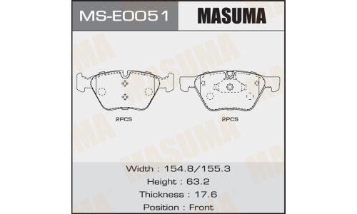 Колодки тормозные дисковые Masuma передние, комплект на ось (4 шт), арт. MS-E0051