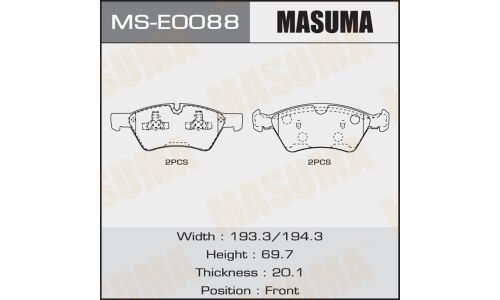 Колодки тормозные дисковые Masuma передние, комплект на ось (4 шт), арт. MS-E0088