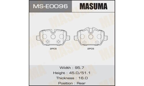 Колодки тормозные дисковые Masuma задние, комплект на ось (4 шт), арт. MS-E0096