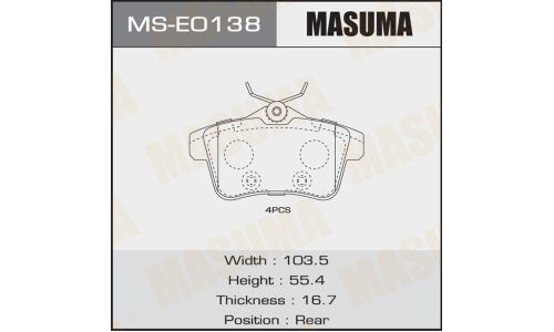 Колодки тормозные дисковые Masuma задние, комплект на ось (4 шт), арт. MS-E0138