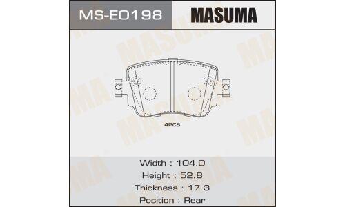 Колодки тормозные дисковые Masuma задние, комплект на ось (4 шт), арт. MS-E0198