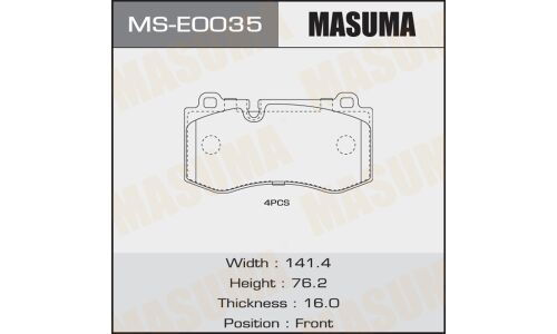 Колодки тормозные дисковые Masuma, передние, комплект на ось (4 шт), арт. MS-E0035