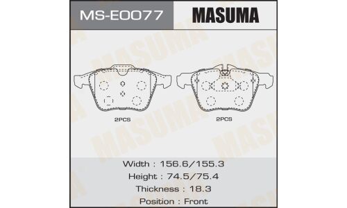 Колодки тормозные дисковые Masuma передние, комплект на ось (4 шт), арт. MS-E0077