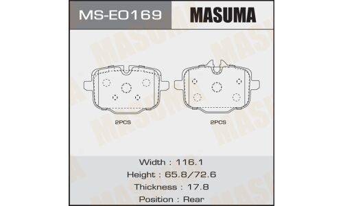 Колодки тормозные дисковые Masuma, задние, комплект на ось (4 шт), арт. MS-E0169