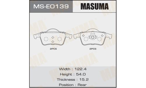 Колодки тормозные дисковые Masuma задние, комплект на ось (4 шт), арт. MS-E0139