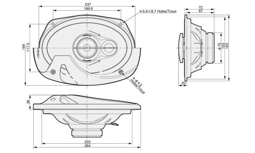 Коаксиальная акустическая система Pioneer TS-R6951S, 3-полосная, 6x9" (15х23см), 50/400Вт, 31-35000Гц, 2 динамика