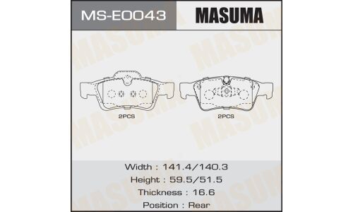 Колодки тормозные дисковые Masuma задние, комплект на ось (4 шт), арт. MS-E0043