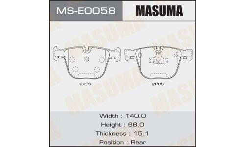 Колодки тормозные дисковые Masuma задние, комплект на ось (4 шт), арт. MS-E0058