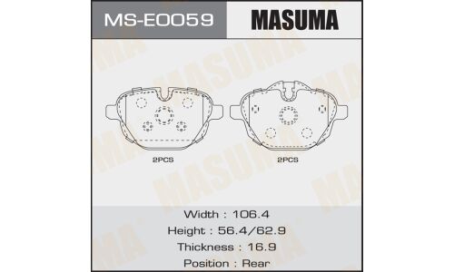 Колодки тормозные дисковые Masuma задние, комплект на ось (4 шт), арт. MS-E0059