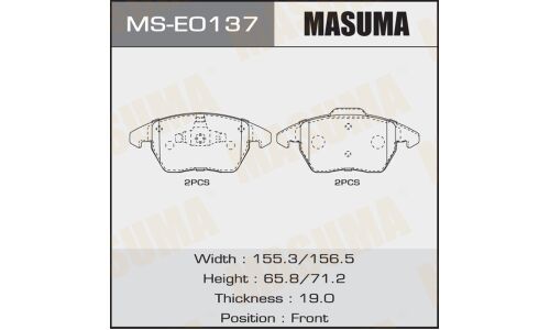 Колодки тормозные дисковые Masuma передние, комплект на ось (4 шт), арт. MS-E0137