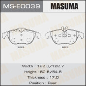 Колодки тормозные дисковые Masuma, задние, комплект на ось (4 шт), арт. MS-E0039