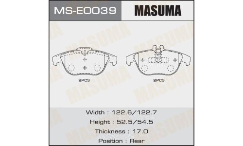 Колодки тормозные дисковые Masuma, задние, комплект на ось (4 шт), арт. MS-E0039