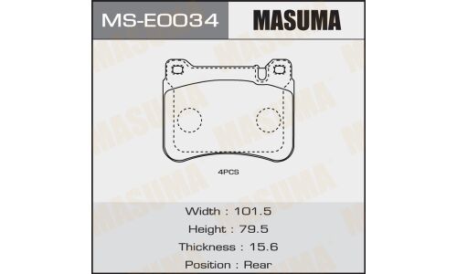 Колодки тормозные дисковые Masuma задние, комплект на ось (4 шт), арт. MS-E0034