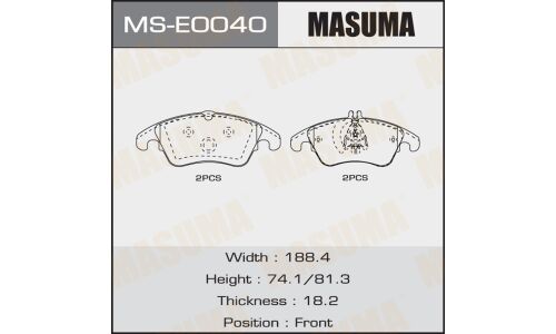 Колодки тормозные дисковые Masuma передние, комплект на ось (4 шт), арт. MS-E0040