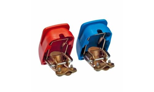 Клеммы для аккумулятора Carfort Quick Power, быстросъемные, медь, малые (+14.7/-13.0), цветные (синяя/красная), крепление провода зажимной пластиной, 2 шт, арт. QP0501