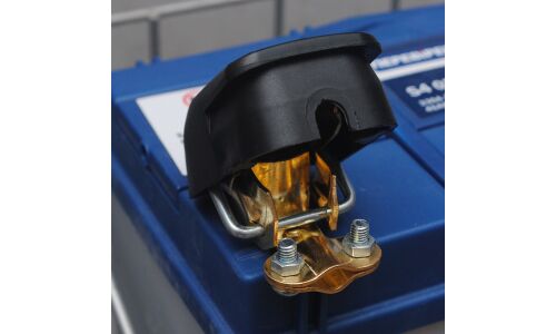 Клеммы для аккумулятора Carfort Quick Power, быстросъемные, медь, малые (+14.7/-13.0), цветные (синяя/красная), крепление провода зажимной пластиной, 2 шт, арт. QP0501