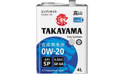 Масло моторное Takayama 0w20 синтетическое, API SP, ILSAC GF-6A, для бензинового двигателя, 4л, арт. 605141