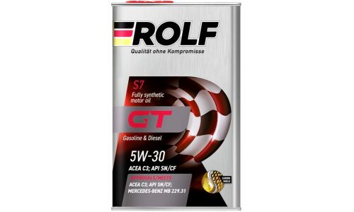 Масло моторное Rolf GT 5w30 синтетическое, API SN/CF, ACEA C3, универсальное, 1л, арт. 322233