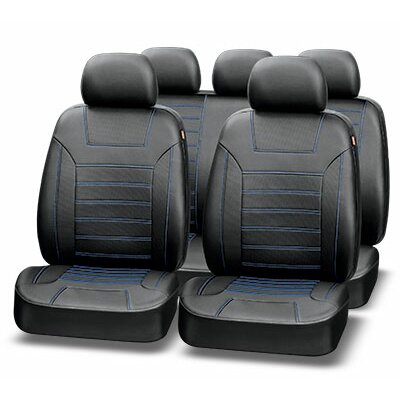 

Чехлы AUTOPREMIER Platinum VIP для передних и задних сидений, экокожа, черный цвет с синей прострочкой, 11 предметов, Черный с синей прострочкой