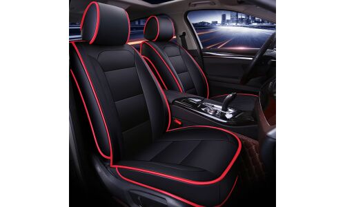 Чехлы-накидки CARFORT Elegance для передних и задних сидений, экокожа, черный цвет с красной окантовкой, комплект