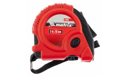 Рулетка Matrix, 16мм х 3м, с 3-мя фиксаторами, обрезиненный корпус, арт. 31003