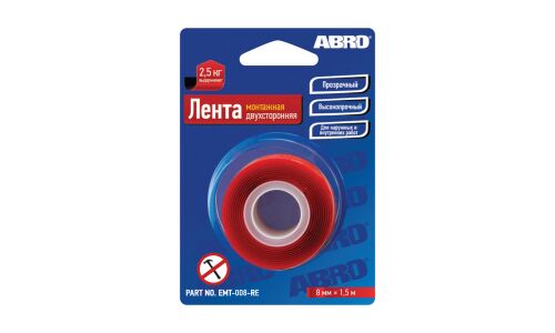 Лента клейкая двусторонняя ABRO, акриловая, 8мм x 1.5м, арт. EMT-008-RE