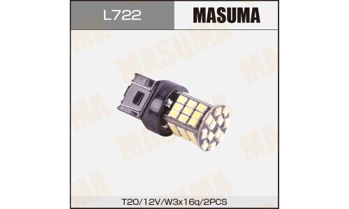Лампа светодиодная Masuma W21/5W (W3x16q, T20), 12В, 3.6/0.36Вт (соответствует 21/5Вт), 6500К, комплект 2 шт, арт. L722