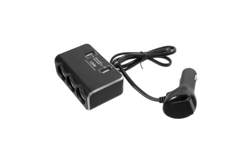 Разветвитель прикуривателя Olesson 12/24В, 3 гнезда, 2xUSB (2.1А + 2.1А), 2.1А, 120Вт, кабель 60см, черный, быстрая зарядка Quick Charge 3.0, арт. 1639