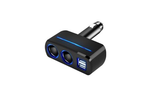 Разветвитель прикуривателя Olesson 12/24В, 2 гнезда, 2xUSB (5В, 3.1А макс.), 120Вт, черный, с подсветкой, арт. 1637
