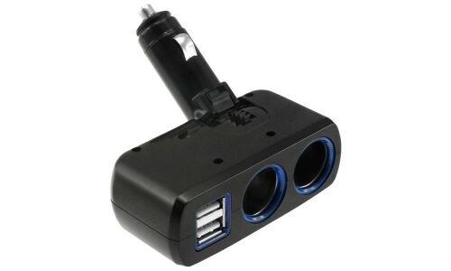 Разветвитель прикуривателя Olesson 12/24В, 2 гнезда, 2xUSB (5В, 3.1А макс.), 120Вт, черный, с подсветкой, арт. 1637