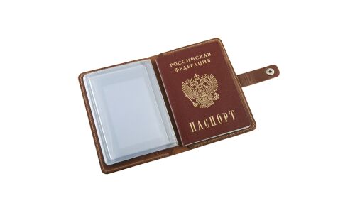 Бумажник водительский Premier с отделением для карт и паспорта (5 карманов), из темно-коричневой натуральной кожи (пулап, винтаж), с хлястиком, арт. О-910 (№152)